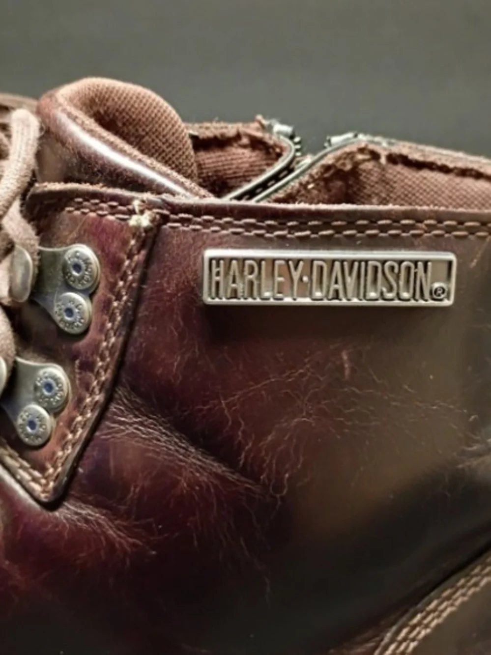 Harley-Davidson Brown Leather Lace-Up Work Boots with Side Zippers Size 13M